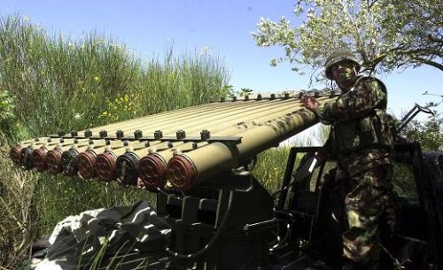 LEB2001052201 - 22 MAY 2001 - SHEBA, LEBANON: A Hezbollah solder is shown posted at a missile position in the hills of Sheba, Lebanon.
mk/mk/Mahmoud Tawil UPI